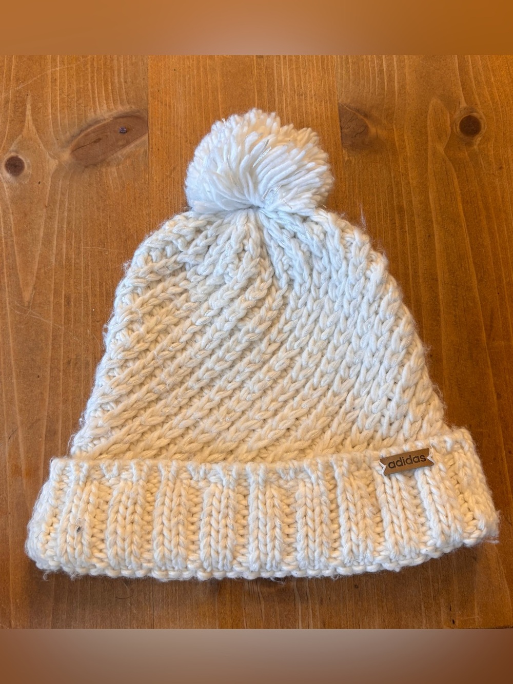 Adidas womens chunky knit pom pom beanie ivory